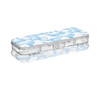 Scatola di plastica trasparente a doppio piano per penne con design blu cielo Binturong cartone animato blu cielo custodia rigida per forniture artistiche con coperchio a scatto