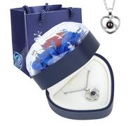 Scatola di Rose conservate, Fiori eterni con Cuore Ti Amo Collana di Rose conservate per Sempre Regalo per Mamma Fidanzata Donna Moglie a Natale Valentines Giorno della Mamma Compleanno Anniversario