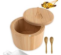 Scatola di sale, contenitore girevole con coperchio girevole magnetico e 3 piccoli cucchiaio in legno, scatola di stoccaggio di spezie sale per condimenti da cucina, spezie, erbe, pepe piccoli oggetti