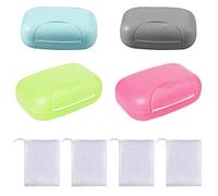 Scatola di sapone portatile 4 pezzi e borsa in rete 4 pezzi, impermeabile e antiperdite, con coperchio per casa, campeggio, bagno, viaggio (grande)