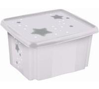 Scatola di stoccaggio keeeper Karolina "stelle", scatola rotante/stacking da 45 litri con coperchio, da PP, bianco nordico, con