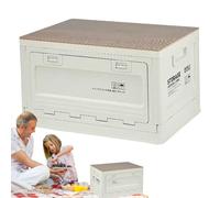 Scatola Di Stoccaggio Pieghevole Da Campeggio - Organizzatore Pieghevole Da 50 Litri, Contenitore Esterno Impilabile, Tagliere Del Coperchio In Legno In Legno | 15.7x7.8x11.4in Box Portatile Per Campe