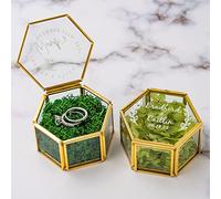 Scatola di vetro di gioielli vintage personalizzata Scatola di anello di nozze, titolare dell'esposizione dei monili scatola di portatore dell'anello geometrico per la proposta di fidanzamento nuziale