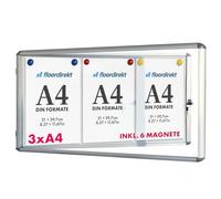Scatola Display Premium per Uso Interno, Scatola Informativa, Vetro Acrilico, Pannello Posteriore Magnetico e Scrivibile, Porta Doppia con Serratura a Cilindro, Telaio in Alluminio (per 3 x A4)