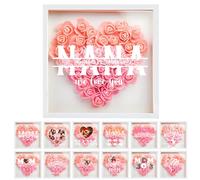 Scatola d'ombra personalizzata a forma di cuore,Ornamenti della cornice del nome della famiglia,Regalo cornice di fiori secchi,Figli regalo per la mamma,Scatola d'ombra di fiori di carta per la mamma
