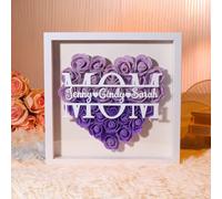 Scatola d'ombra Personalizzata con cuore Fiorito per la Mamma, Scatola d'ombra con Rose e Nomi, Regalo con Cornice Personalizzata per la Festa della Mamma, Regalo per la Mamma e la Nonna (Viola)