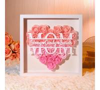 Scatola d'ombra Personalizzata con cuore Fiorito per la Mamma, Scatola d'ombra con Rose e Nomi, Regalo con Cornice Personalizzata per la Festa della Mamma, Regalo per la Mamma e la Nonna (Rosa)
