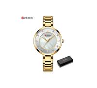 (scatola d'oro)Orologio da donna di lusso con strass e cristalli, al quarzo, regalo romantico, impermeabile