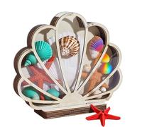 Scatola espositiva con conchiglie, contenitore per esposizione, decorazione per la casa costiera per vetrine, gioielli, gioielli, gingilli, denti di squalo, stella marina