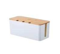 Scatola for la gestione dei cavi di grandi dimensioni da 2 pezzi: organizer for in stile legno e copertura for TV, computer, hub USB presa multipla sotto scrivania per Ufficio e Casa(White,S)