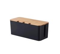 Scatola for la gestione dei cavi di grandi dimensioni da 2 pezzi: organizer for in stile legno e copertura for TV, computer, hub USB presa multipla sotto scrivania per Ufficio e Casa(Black,S)