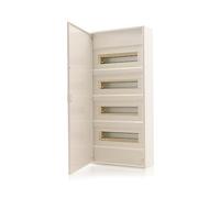 Scatola fusibili ALFA a 4 file, per 48 moduli, IP40, con porta bianca montati in superficie con porta grigia su guida DIN IP40 per l'installazione in ambiente asciutto in casa