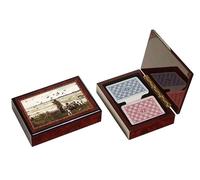 Scatola Gioco Porta 2 Mazzi Carte Scena Caccia