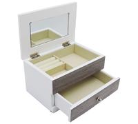 Scatola Gioielli in Legno con Porta Anelli Specchio e Cassetto Cover Argento