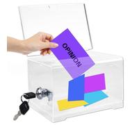 Scatola in acrilico, 18,5 x 10,3 x 11,5 cm, con serratura in vetro acrilico, salvadanaio in acrilico con chiave, scatola di suggerimento per commenti, voti, biglietti da visita, trasparente
