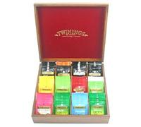 SCATOLA IN LEGNO 12 SCOMPARTI + PZ 120 BUSTINE TE' TISANE INFUSI E CAMOMILLE TWININGS