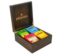 SCATOLA IN LEGNO 4 SCOMPARTI + PZ 40 BUSTINE TE' TWININGS ENGLISH BREAKFAST, EARL GREY, AGRUMANCE TEA, THE FOUR RED FRUITS, LEMON SCENTED, INTENSE PREMIUM, GREEN TEA