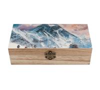 Scatola in legno con coperchio incernierato per sciatori e sciatori di montagna, contenitore per gioielli, decorazione per la casa