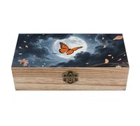 Scatola in legno con farfalla e luna e fiori, con coperchio incernierato, realizzata a mano, per matrimoni, decorazioni, grandi scatole per ricordi in legno, per artigianato, gioielli, foto, regali