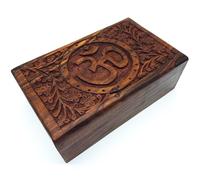 Scatola in legno fatta a mano, misura L, con simbolo Mantra Om Aum, ideale come regalo, spiritualità Lifestyle India (taglia L 20 x 12,5 x 7 cm, peso circa 600 g)