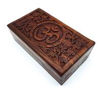 Scatola in legno fatta a mano, misura M, con simbolo Mantra Om Aum, ideale come regalo, spiritualità Lifestyle India (taglia M 17 x 9 x 5 cm, peso circa 300 g)