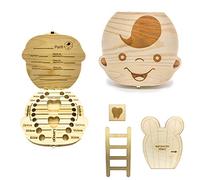 Scatola in legno per denti da latte per bambini e bambine, con topolino, per bambini e bambine, con porta magica e scala topolino perez, scatola per conservare i denti regalo neonati. (Bambino)