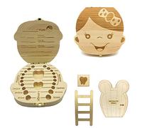 Scatola in legno per denti da latte per bambini e bambine, con topolino, per bambini e bambine, con porta magica e scala topolino perez, scatola per conservare i denti regalo neonati. (Ragazza)