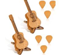Scatola in Legno per Plettro con Supporto, 6 PCS Mini Plettro a Forma Chitarra, Scatola Porta Plettro, Porta Plettro Forma Mini Chitarra Wooden Guitar Pick Box with Stand, Guitar Picks