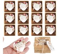 Scatola kraft marrone con spago, regali per tea party, saponi profumati per matrimoni, bomboniere per addio al nubilato; 12 mini saponi fatti a mano a forma di cuore, bouquet di rose secche, etichetta