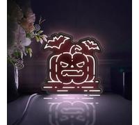 Scatola luminosa a LED con zucca e pipistrello, decorazione artistica da parete di Halloween, cartello luminoso personalizzato, decorazioni da scrivania RGB simili al neon, decorazione per camera da
