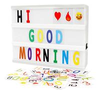 Scatola Luminosa LED con 192 Lettere e Emojis, LED A4 Scatola Luminosa Insegna, Alimentata a Batteria e Tramite USB, Scatola Luminosa Cinematografica per Matrimonio, Festa, Compleanno