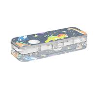 Scatola lunga per matite colorate, motivo: dinosauri spaziali, pianeti, trasparente, per ufficio, 20,3 cm di lunghezza x 7,6 cm di larghezza x 4,8 cm di altezza