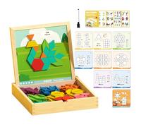 Scatola Magnetica Per Puzzle Tangram In Legno - Gioco Di Ordinamento Di Forme Geometriche Creative Con Carte Con Motivi, Custodia Portatile Per Attività Di Viaggio Per Bambini Piccoli, Divertente