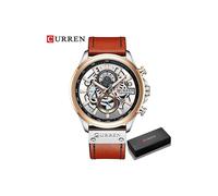 (scatola marrone argento)Orologi da polso da uomo di marca Curren, cronografo al quarzo sportivo con