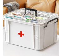 Scatola Medicinali, Double Layer Cassetta Medicinali,Portamedicine Da Casa,Organizer Medicinali Contenitori Farmaceutici Portatili Sono Adatti Per l'ufficio Della Scuola di Famiglia(Bianco Grande)