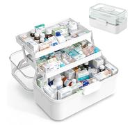 Scatola medicinali Relaxdays, 3 Livelli, Scomparto Pillole apribile, plastica, 17x28,5x15,5 cm, Bianca