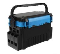Scatola multifunzionale per attrezzatura da pesca, contenitore con divisori rimovibili griglia di montaggio laterale per ganci paillettes esche stoccaggio (blu nero)