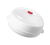 Scatola multiuso per cottura a vapore per alimenti a microonde con design a tesa larga Coperchio visibile Fori di drenaggio efficienti Materiali resistenti al calore Cucina Essenziale impilabile