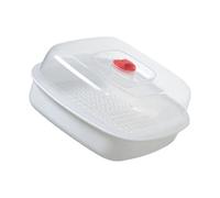 Scatola multiuso per cottura a vapore per alimenti a microonde con design a tesa larga Coperchio visibile Fori di drenaggio efficienti Materiali resistenti al calore Cucina Essenziale impilabile