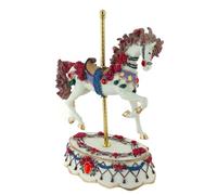 Scatola musicale / carillon di polystone a forma di cavallo da giostra decorato con strass, fiori e ghirlande con meccanismo musicale a molla di 18 note - Toreador - Carmen (Georges Bizet)