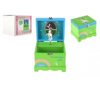 Scatola musicale portagioie Unicorno in legno verde