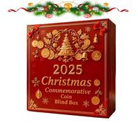 Scatola nascosta per monete commemorative del Natale 2025, con 12 monete da collezione a tema natalizio, Babbo Natale, pupazzo di neve, disegni di albero di Natale (1PCS)