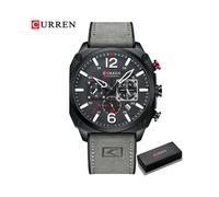 (scatola nera grigia) Orologio da uomo alla moda, cronografo multifunzione impermeabile, in pelle, con