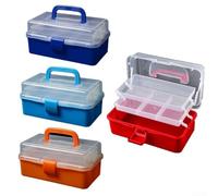 Scatola organizer multifunzionale a 3 livelli con griglie rimovibili per strumenti e perline, contenitore in plastica leggera rosso (a)