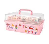 Scatola organizer per articoli di cancelleria, con manici, rosa, portatile, multiuso, trasparente, multistrato, per la famiglia