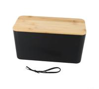 Scatola organizer per cavi con coperchio in legno, 40,5 cm, colore nero, per casa e ufficio (A)