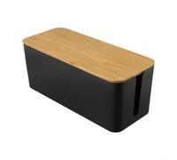 Scatola organizer per cavi con coperchio in legno, 40,5 cm, colore nero, per casa e ufficio (B)