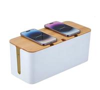 Scatola organizer per cavi con coperchio in legno, scatola organizer per cavi, media, bianca, 13,7 x 32 x 12,7 cm, scatola per la gestione dei cavi a 3 fori, per nasconde i fili di giovani, animali