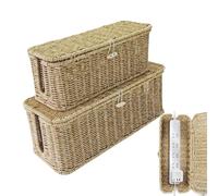 Scatola organizer per cavi, scatola per la gestione dei cavi, scatola portaoggetti portatile, 2 x porta ciabatte in rattan intrecciato a mano, indispensabile per la casa, per cavi TV, computer, router