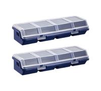 Scatola organizer per parti, confezione da 2, blu | Valigetta portaoggetti a 4 scomparti con coperchio smerigliato e frontale per officina